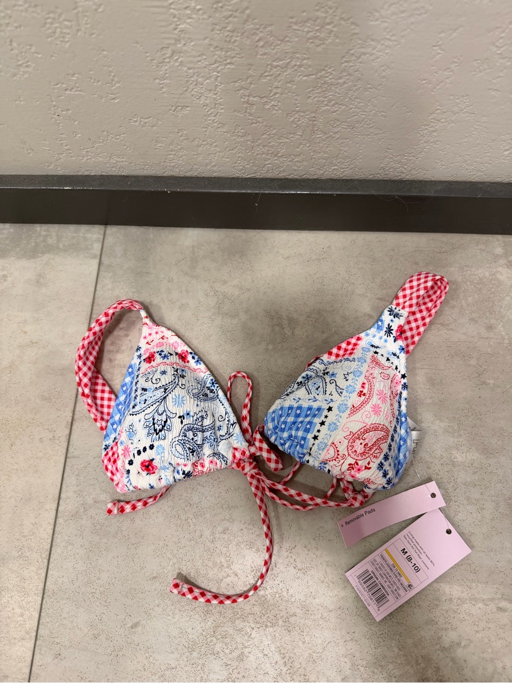 Wild Fable Patchwork Triangle String Bikini Top NWT Medium